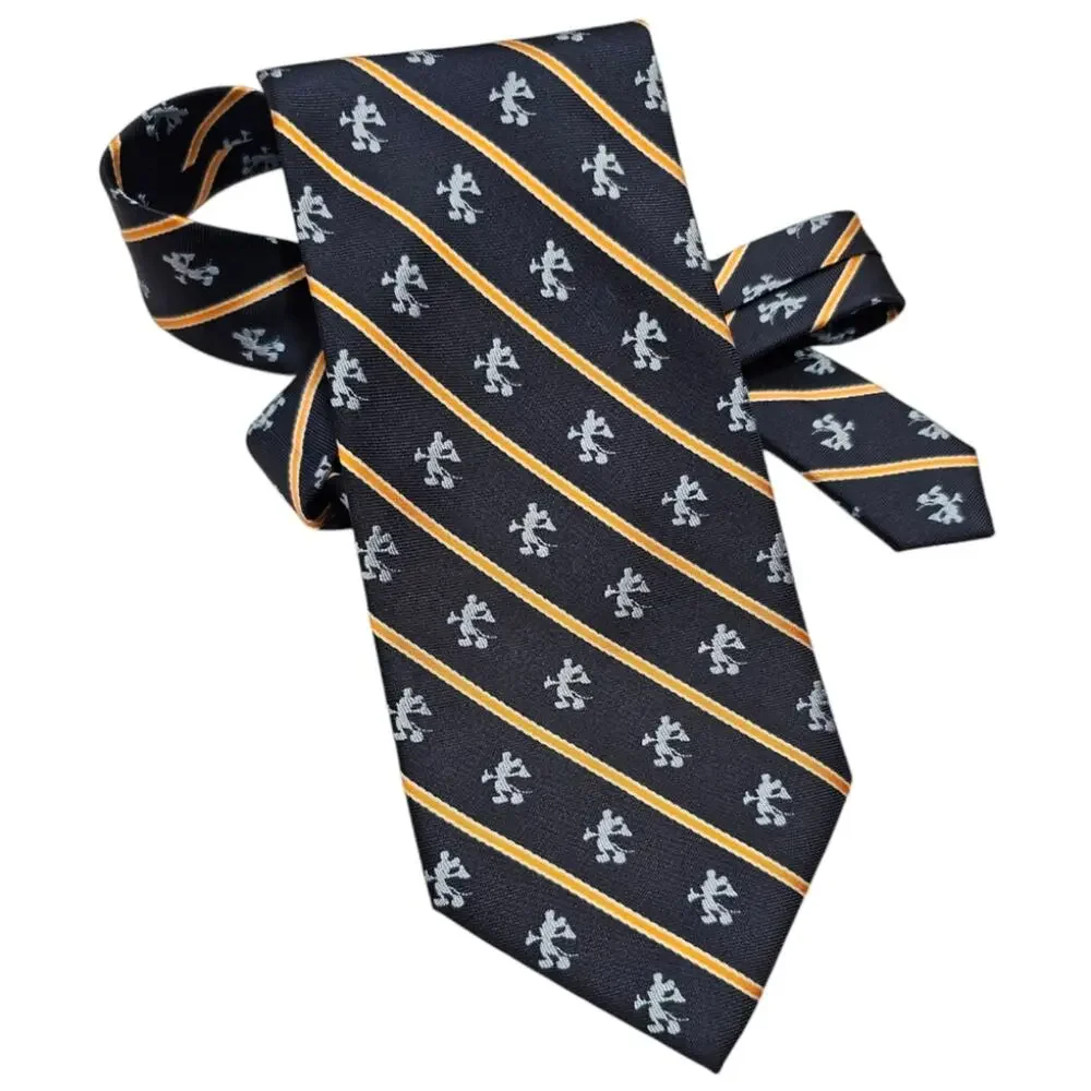 Walt Disney World Mens Mickey Mouse Tie Navy Blue Stripes 100% Silk